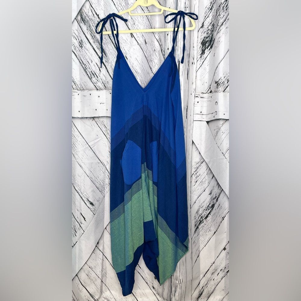 Blue and Green Strappy Jumpsuit Tie Shoulders. OS